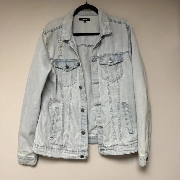 Jackson Brand Men's Light Wash Distressed Denim Jean Jacket Size Medium - Picture 1 of 6